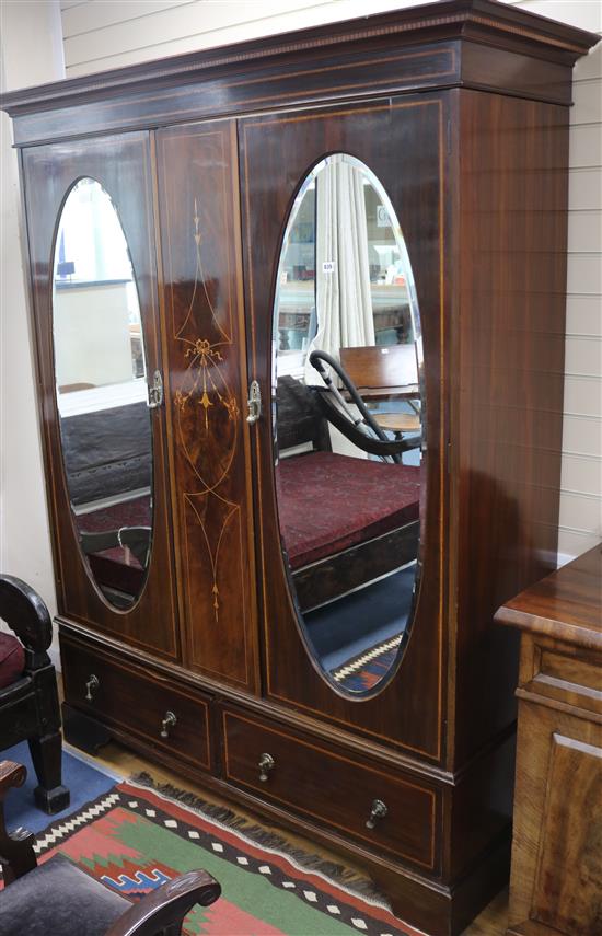 An Edwardian inlaid mahogany two door wardrobe, H.213cm